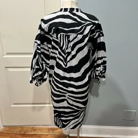 Natori Balloon Sleeve Belted Shirtdress - Animal - Black Multi/Black/White‎ - M